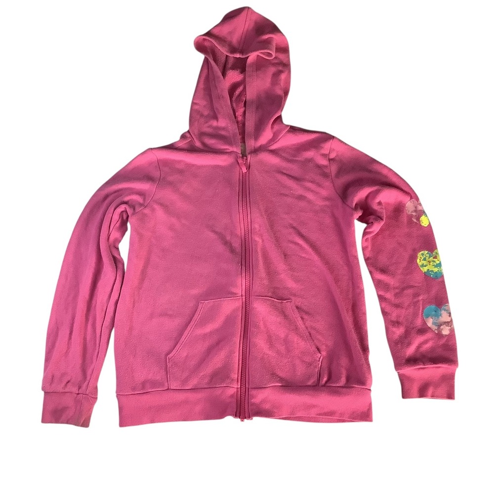 Wonder Nation Girls Printed‎ Full ZIp Hoodie Size L 10-12 Pink Heart Graphic